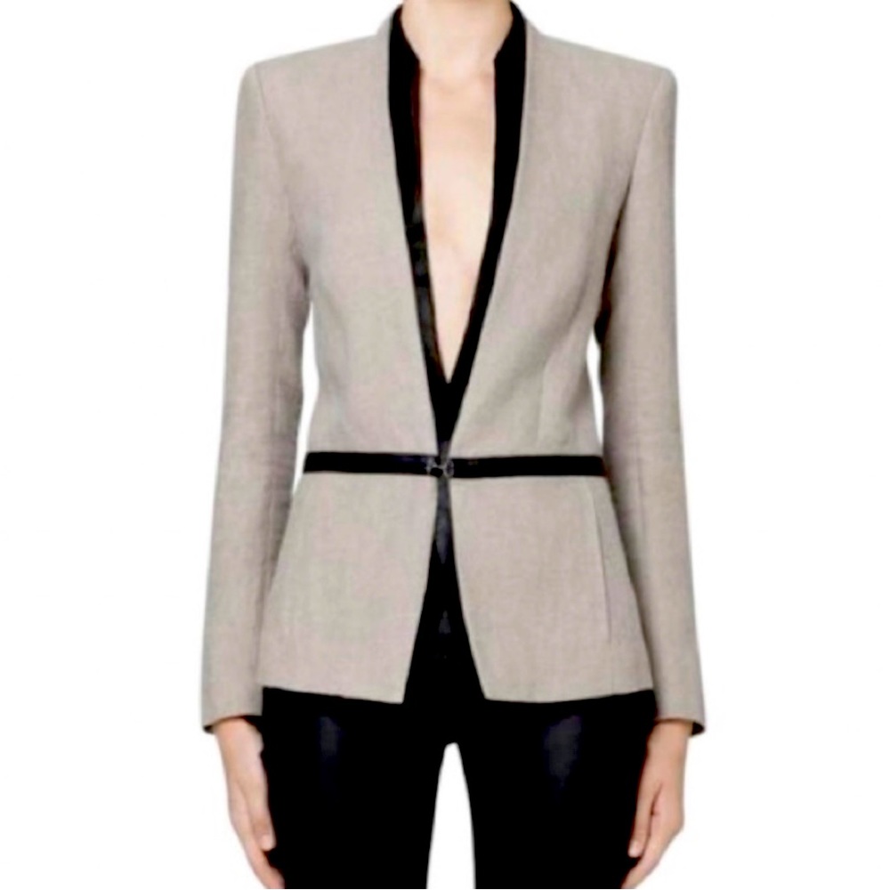 Helmut Lang Linen and Leather Trim Blazer Size 0
